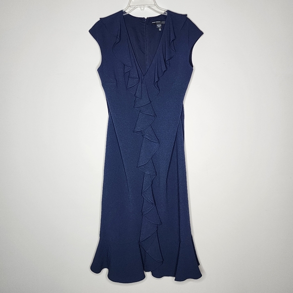 Maggie London Navy Crepe Ruffle Dress Size 18 - Picture 6 of 9